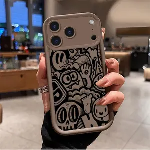 Cool black graffiti pattern phone case, compatible with iPhone 17 Pro Max, 16 Pro Max, 15 Pro, 14, 13, 12, and 11.  Shockproof and drop-resistant phone case made of durable silicone material.