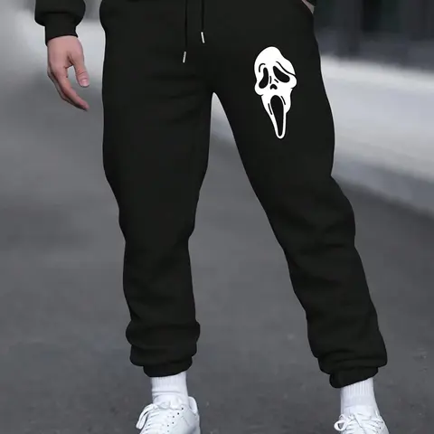 Ghostface Graphic Geometric Pattern Unique Print Joggers - Horror Movie Casual Printed Sweatpants