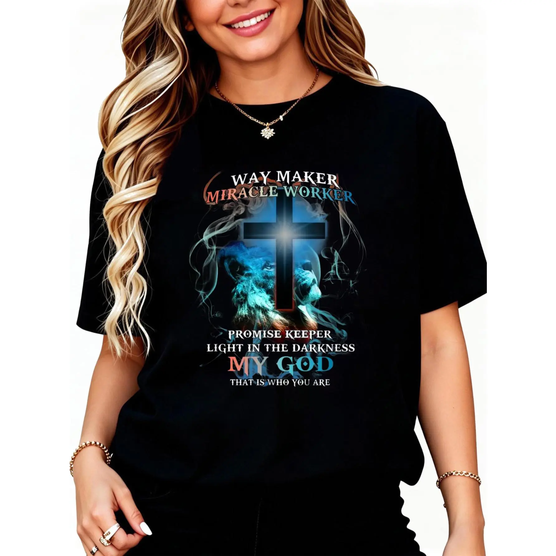 100% Cotton Waymaker Miracle Worker Promise Keeper Light Jesus T-Shirt