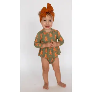 Infant Long Sleeve and Skirt Onesie in Gingerbreads