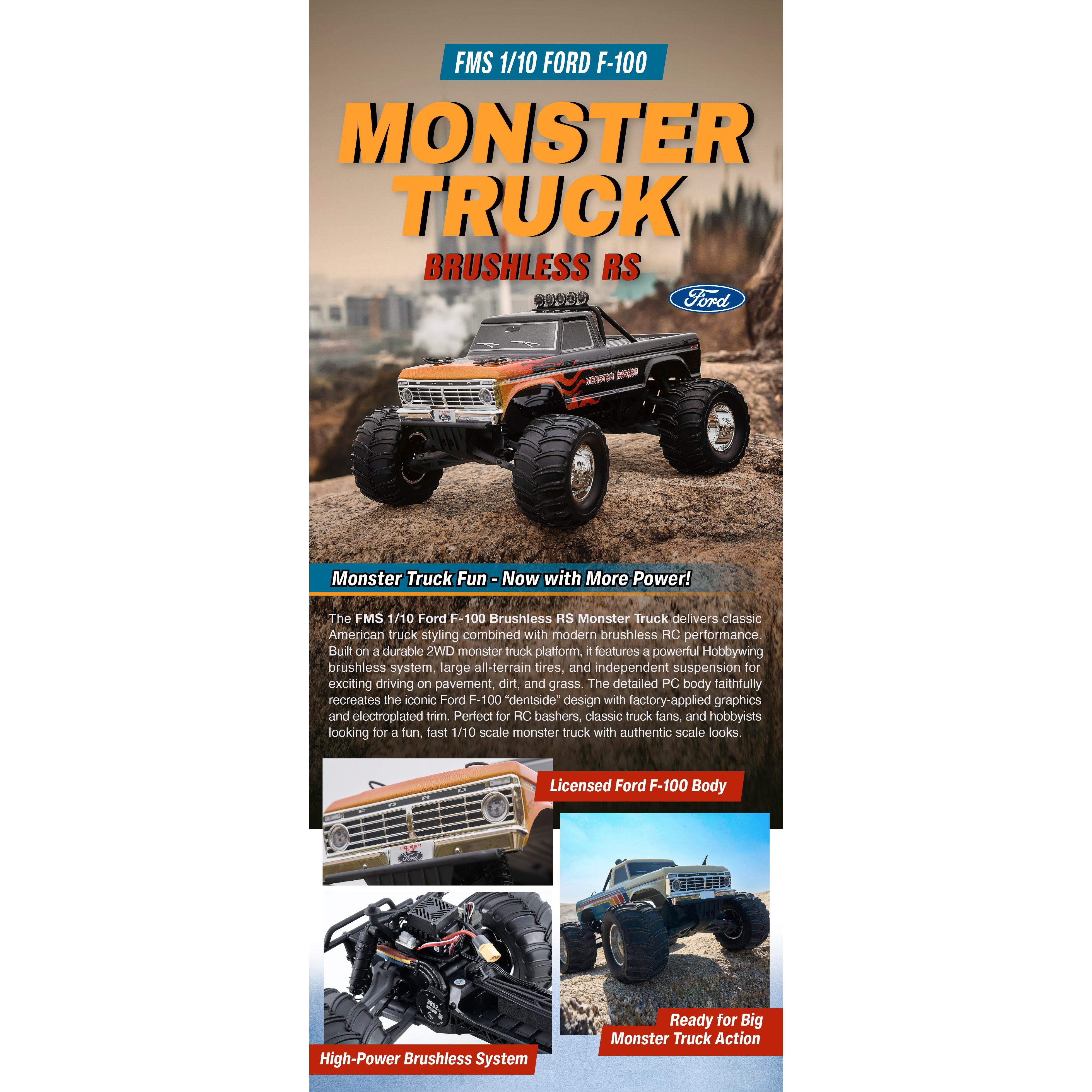 FMS 1:10 Ford F-100 Monster Truck Brushless RS (RS=Batteries and charger not included)