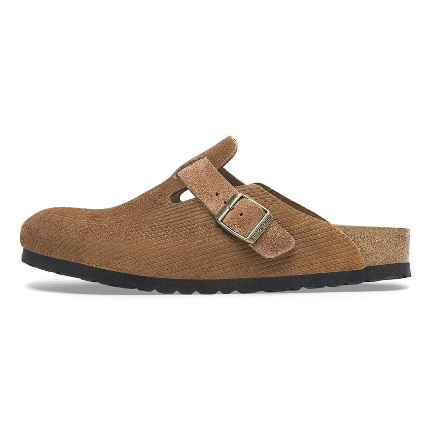 Birkenstock Boston Retro Round-Toe Buckle Clog - EVA Massage, Anti-Bacterial, Quick-Dry Closed-Toe Slides for Men & Women (Tea, House White) - Maison Mihara Footwear