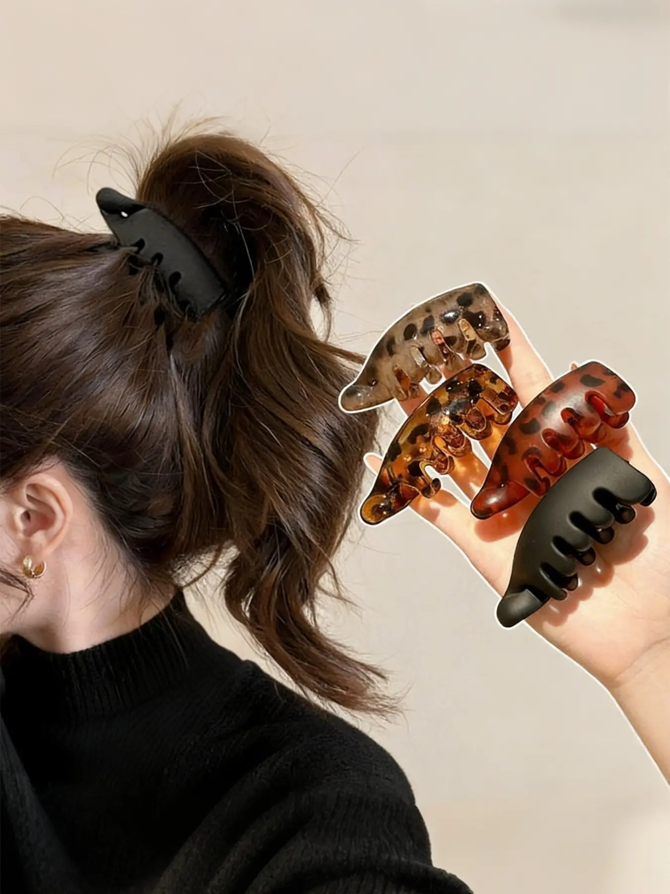 4pcs Anti-Slip Banana Hair Clips for Women - Retro Oval Leopard Print with Amber & Black, Secure Hold for Ponytails, Buns, Curly Hair - Stylish Hair Clips for Everyday & Special Occasions, Fashion Hair Accessories
