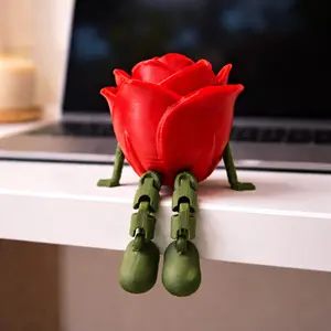 Flexi Rose Articulated Buddy Valentine’s Day Decor Cute Red Rose Desk Gift with Green Legs Perfect for Desk Decor Enhancing Look Ideal for Valentine's Day