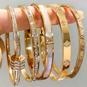 Elegant Stainless Steel Bangle Set - 5-Piece Stackable Bracelets for Daily & Occasion Wear