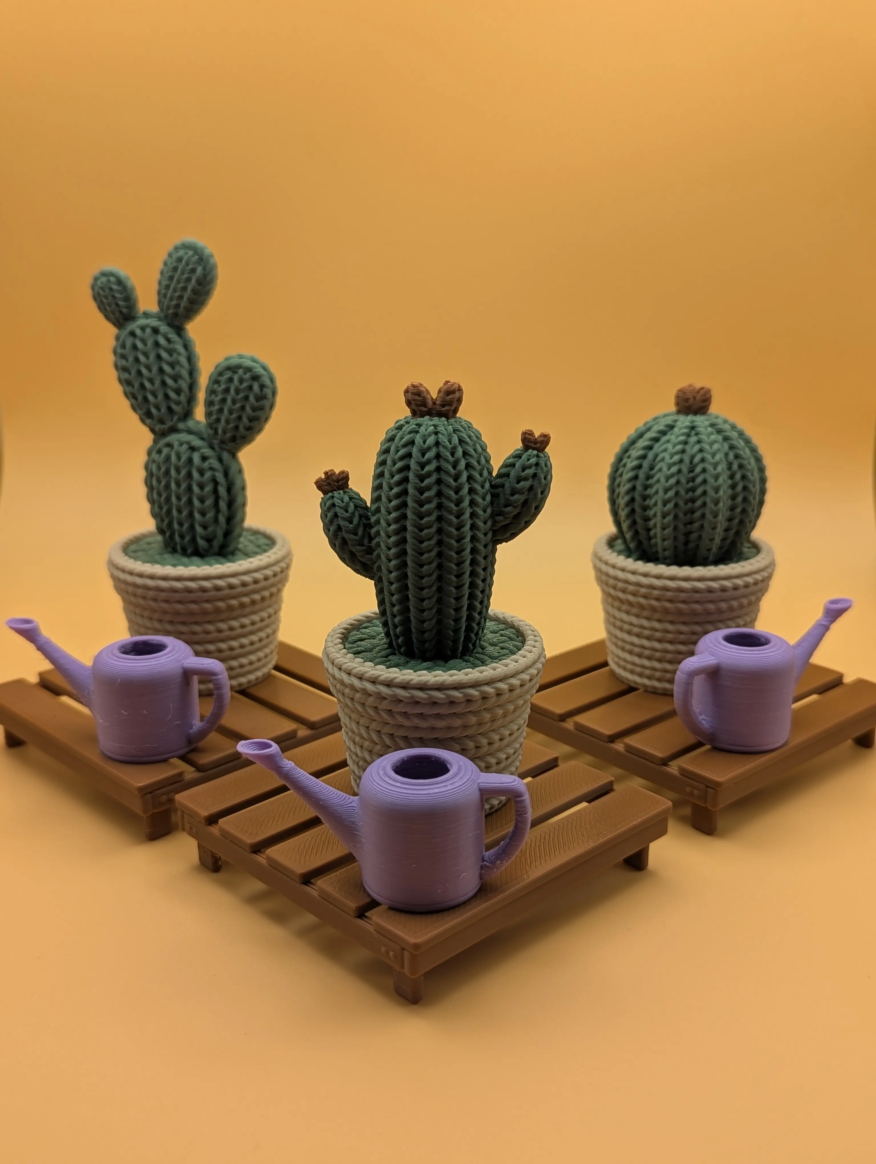 3D Printed Crochet-Style Mini Cactus | Cute Desk Plant (3 Styles Available)