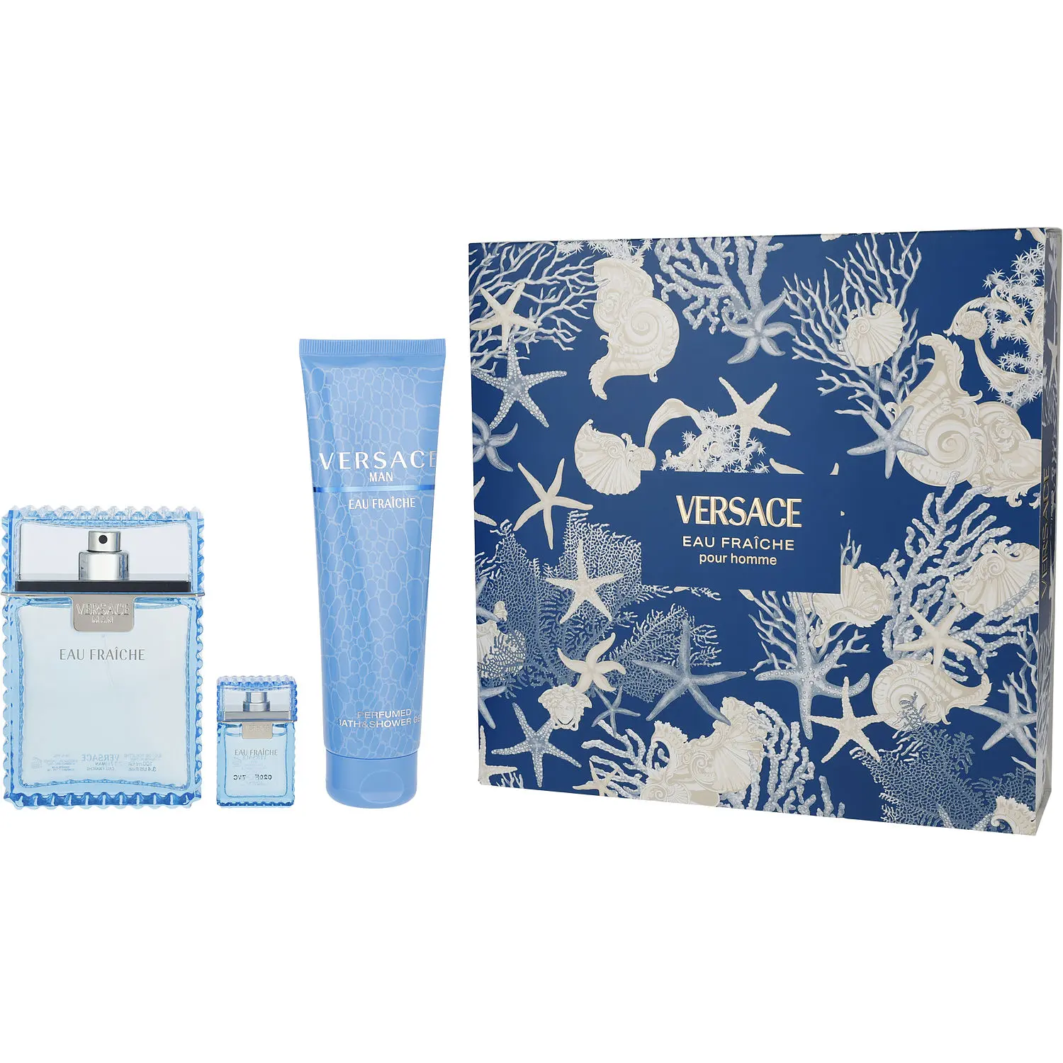 Versace Man Eau Fraiche Set-Edt Spray 3.4 Oz & Shower Gel 5 Oz & Edt 0.17 Oz Mini For Men Versace Man Eau Fraiche Set-Edt Spray 3.4 Oz & Shower Gel 5 Oz & Edt 0.17 Oz Mini For Men