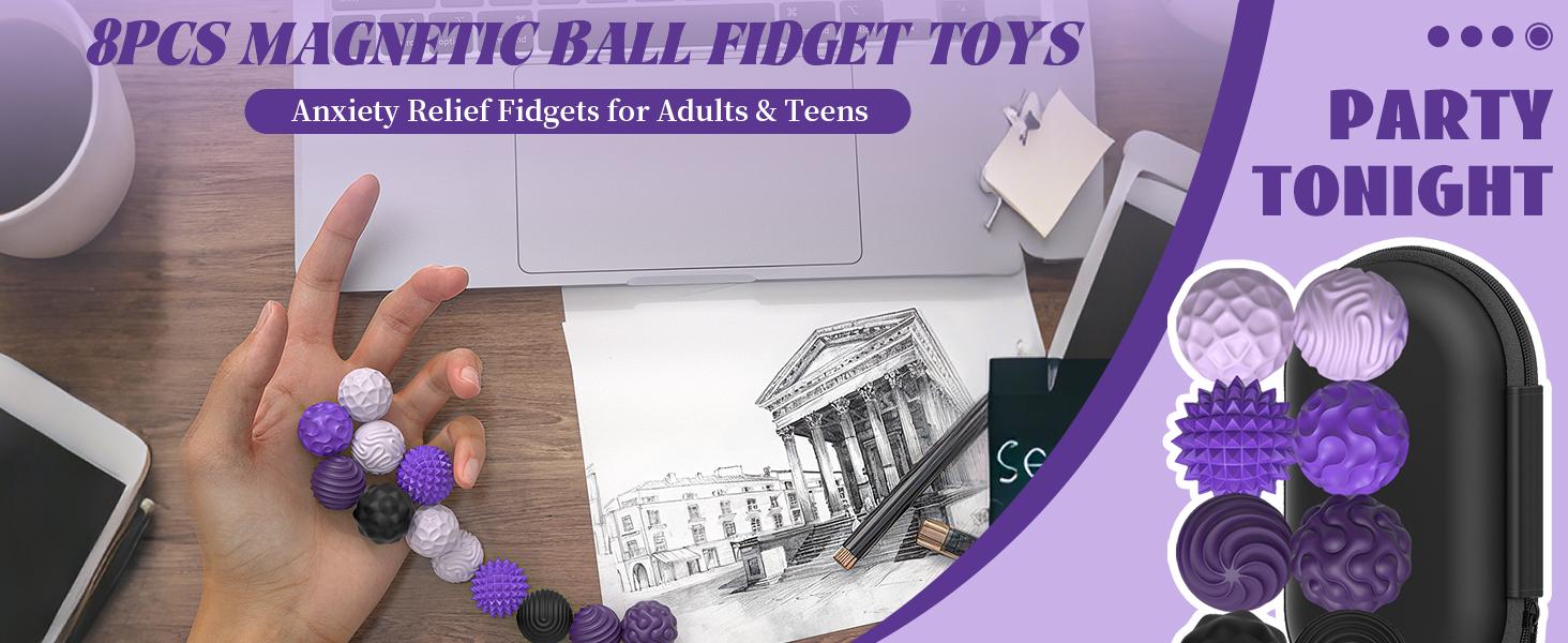 Silicone Magnetic Balls, Fidget Toys for Adults & Teens, 8PCS Stress Balls Sensory Toy, Quiet Magnet Desk Fidgets with Textured, ADHD Anxiety Relief Items, Fun Stocking Suffers Gifts