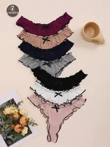 Women's Fashion Wave Edge Cutout Triangle Panties Set of 7, Comfortable Underwear, Daily Wear Casual Stylish Design, Perfect for Women, Ruched Underwear