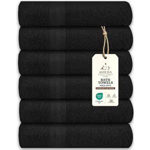 Medium Bath Towels Pack of 6 – 24x48 Inches – Soft, Quick Dry & Highly Absorbent – 100% Cotton Towels for Bathroom, Spa, Gym & Hotel – Black