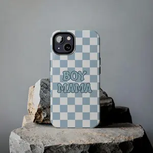 Boy Mama Phone Case Blue Checkered iPhone 17 16 15 14 13 12 11
