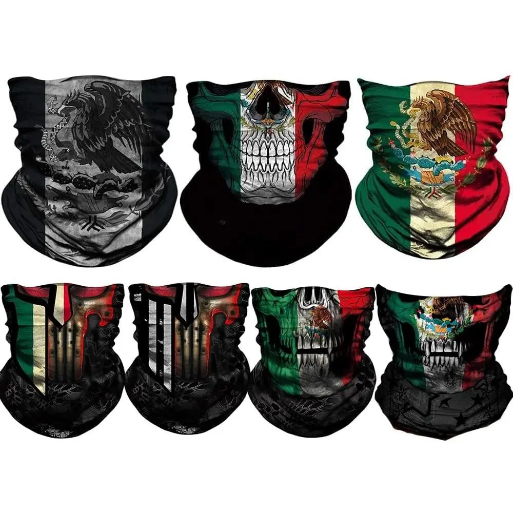 7 count Mexican Headwear Bandana  Wrap  Scarf Mask Outdoor  Warmer Balaclava Skeleton Mexico Flag Yifanyou Sports