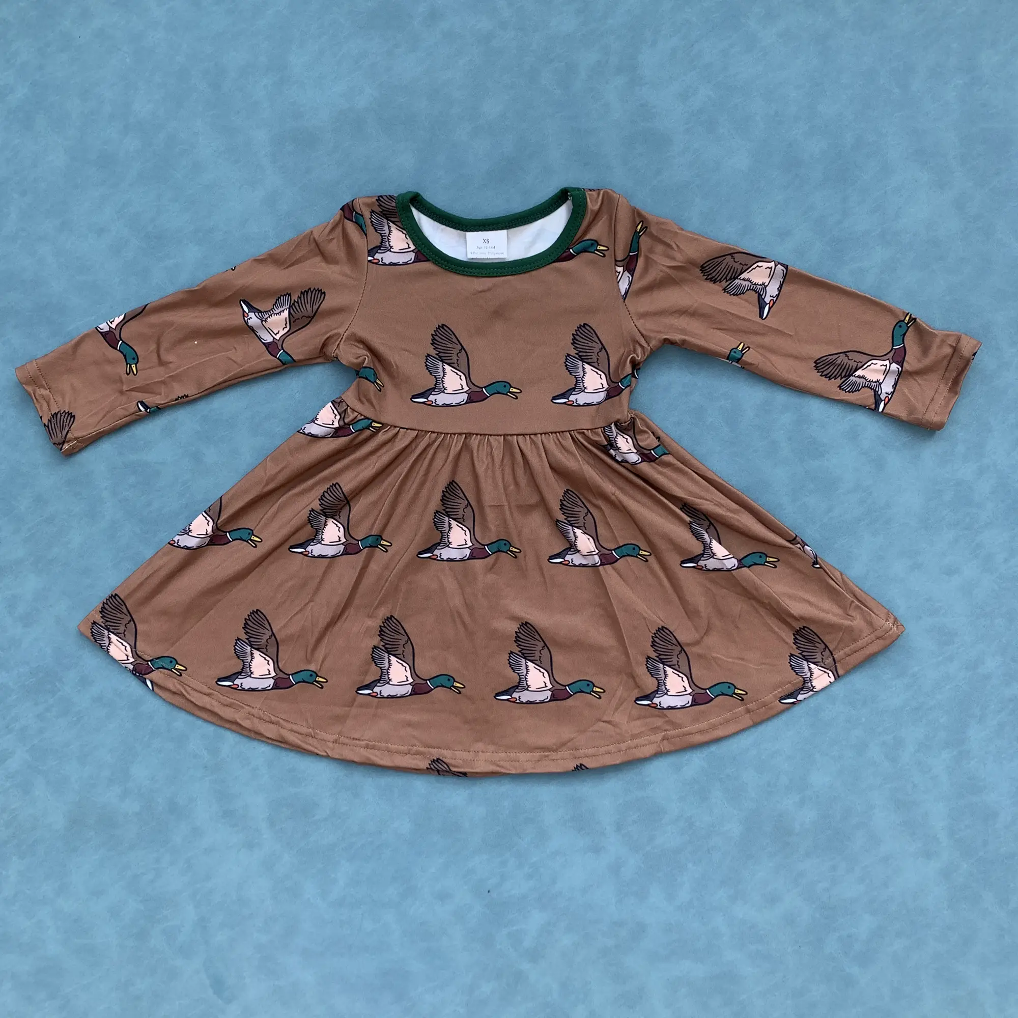 Mallard duck hunting season girls long sleeve twirl dress