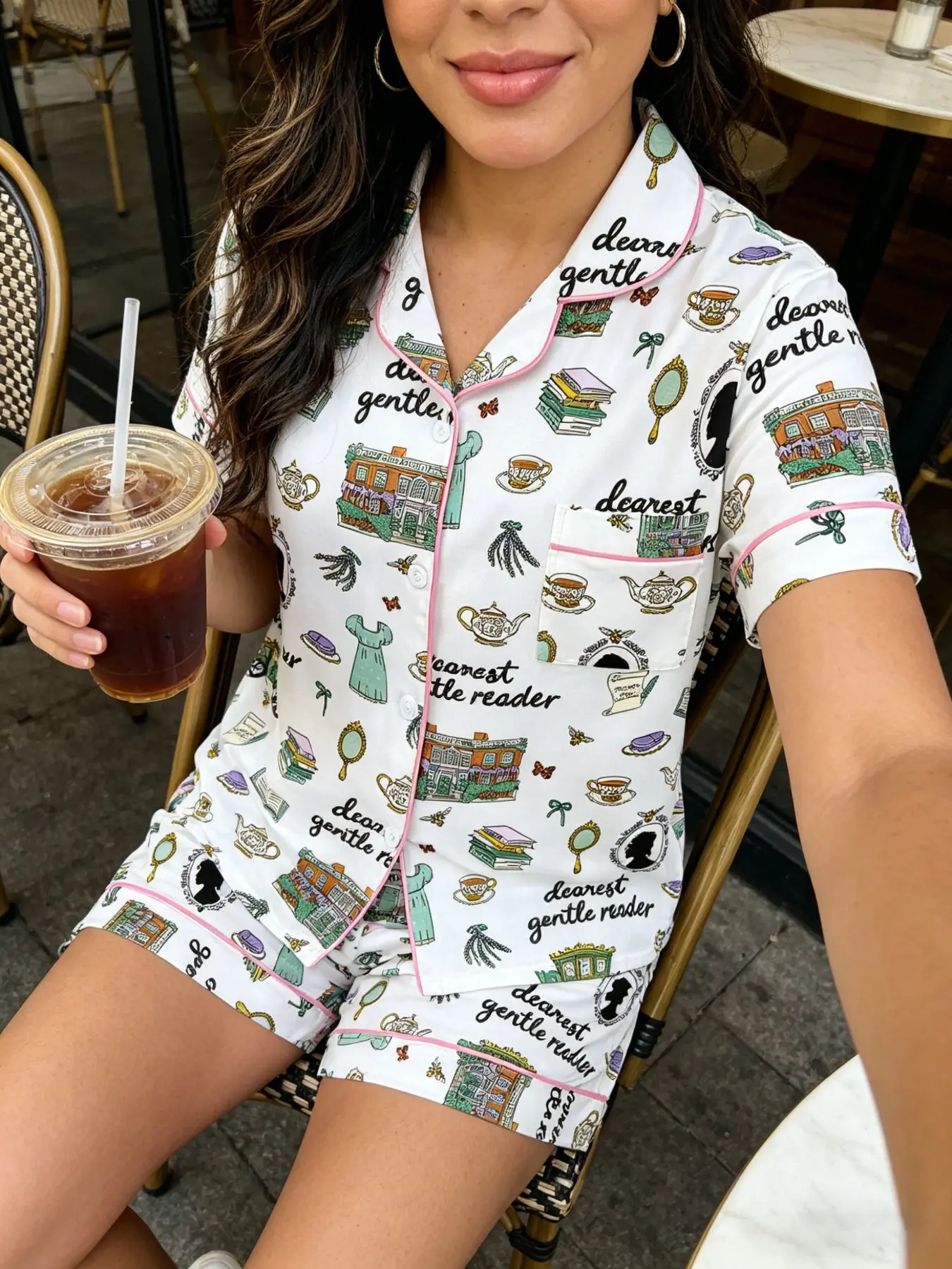 Nostalgic Cartoon Pattern Pajama Set, Vintage Button Front Two-Piece Sleepwear, Soft Comfortable Women's Nightwear for All Seasons，Soft Women's Loungewear, Pjs, Pyjamas