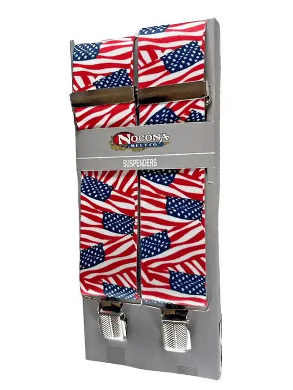 Men's American Graphic Suspenders in a Western Style, Comfortable Flexible Fit for Work or Casual Wear, Men's Fashion Accessories, Rodeo, Flag, Metal Clips, Stars, All Over Print, Work/Rodeo, American Graphic Men's Belts