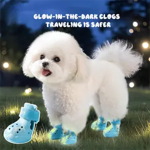 Luminous Hole Shoes Dog Light Shoes Pet Booties for Small & Medium-Sized Dogs Teddy Shoes Breathable Glow-in-the-Dark Clogs Travel Safer Adjustable Harness Set