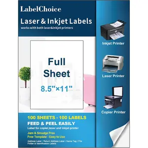 Full Sheet 8.5 x 11 Shipping Labels for Laser & Inkjet Printers, 100 Sheets Self Adhesive Full Page Mailing Labels for Printer