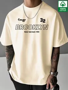 Men's 100% Cotton Summer T-Shirt | Brooklyn "Never Look Back 1985" Vintage Graphic Tee | Casual Breathable Short Sleeve Streetwear Top#MensSummerTee #CottonTShirt #BrooklynTee #VintageStreetwear