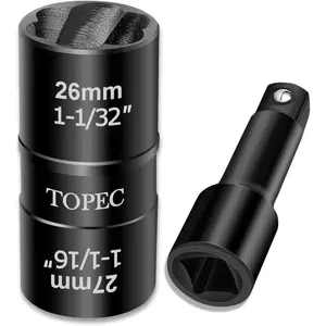 2-IN-1 Lug Nut Extractor with Extension Bar, 1/2" Drive Lug Nut Removal Tool, Flip Wheel Lock Remover Kit for Damaged, Stripped and Rounded, Nuts (26mm x 27mm)