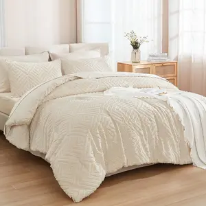 Bed in a Bag  Beige- 7 count  Size Comforter Set Bedding Comforter Sets, Tufted Lightweight Fluffy Bed Set with Comforter, Sheets, Pillowcases & Shams for All Season