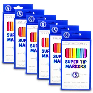 Color Swell Super Tip Markers 6 Boxes of 8 Washable Vibrant Colors (48 Total) Perfect Bulk Marker Pack for Kids Preschool toy, Parties, Classrooms Home School , Excellent Gifts  for Birthday, Halloween, Christmas Gift.