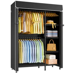 F2C Clothes Rack with Cover, Clothing Racks for Hanging Clothes, Heavy Duty Garment Rack with Shelves and Hanger Rods, White Closet with Beige Cover, 47.2" W x 16.5" D x 78.3" H, Load 630lbs