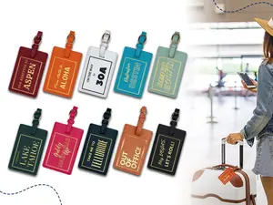 Fifteen Branches Vegan Leather Destination Specific Luggage Tags with Waterproof Information Sleeve and Gold Buckle Hardware