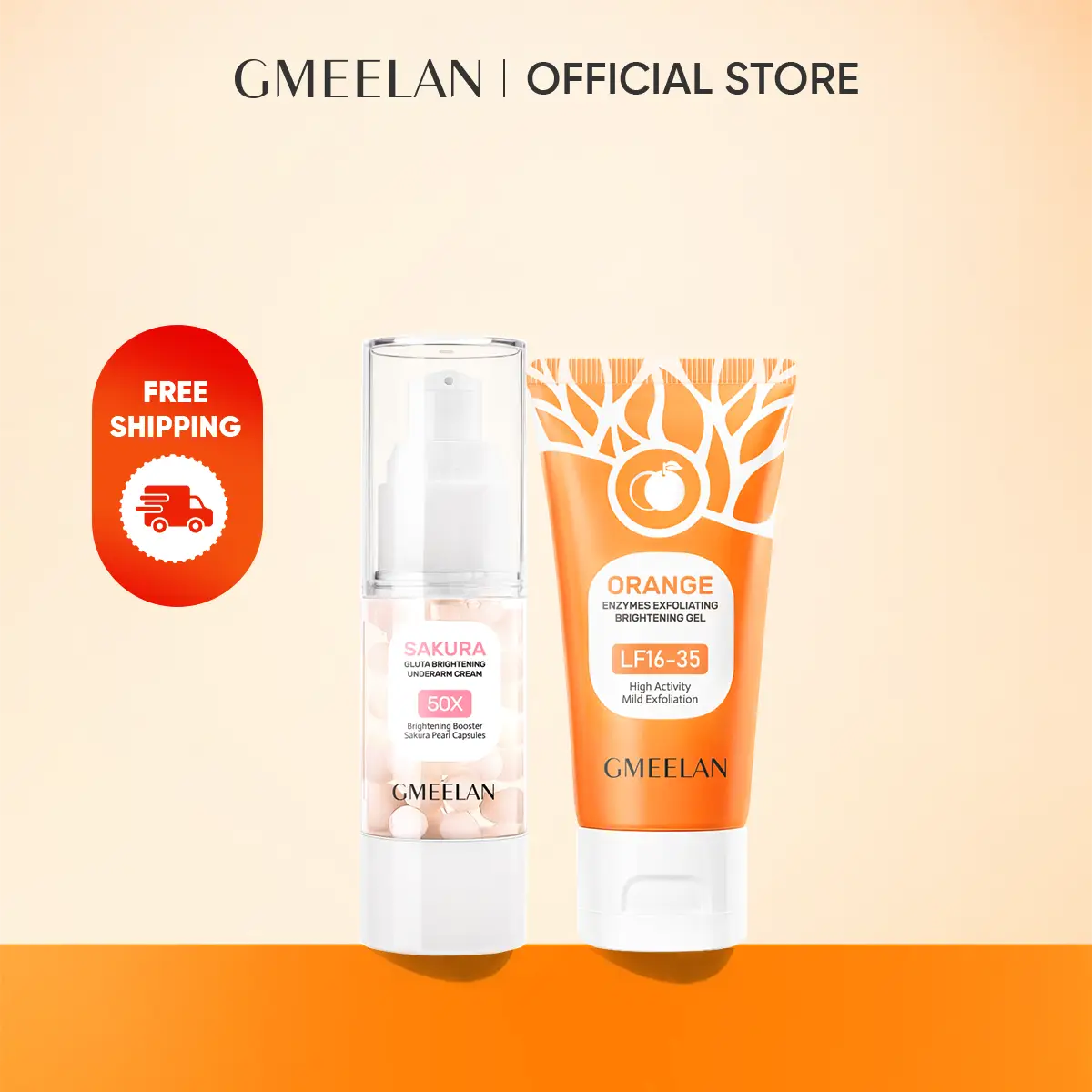 【L】【Free Shipping】GMEELAN 2pcs Skincare Set With Orange Enzymes Exfoliating Gel 50G Sakura Gluta Underarm Cream 30G