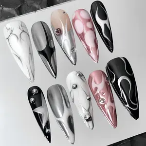 Glossy Y2K Press On Nail Set – 3D Gel Nails With Reflective Mirror Effect And Bright Colors - Funky Press On Nails