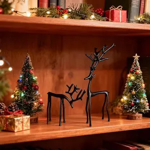Black Reindeer Statue, Scandinavian Nordic Deer Figurine, Modern Minimalist Home Decor for Living Room