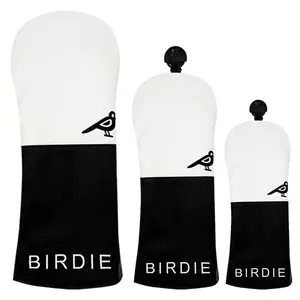 Minimalist black  and  white golf club headcovers, featuring a black and  white color block design with a bird pattern, suitable for club heads of multiple sizes, protective and practical, Golf Accessory, Golf Gear, Golf Supply