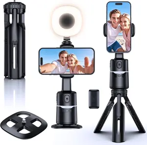 UBeesize 360° Auto Face Tracking Tripod with Light & Remote, Portable Desk Stand with Gesture Control, No App Needed for iPhone, TikTok Live Streaming & Vlogging
