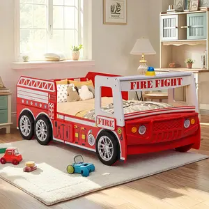 Bellemave Little Heroes Fire Truck Bed - Versatile Floor Frame with LED Light, Kid-Friendly Design, Solid P2 MDF Construction, Easy Assembly, 83.85x43.11x31.49 inches