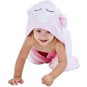 Hooded Towel - Rayon Made from Bamboo, Bath Towel with Bear Ears for Newborn, Babie, Toddler, Infant - Absorbent Large Baby Towel - Pink Rabbit, 30 x 30 Inch