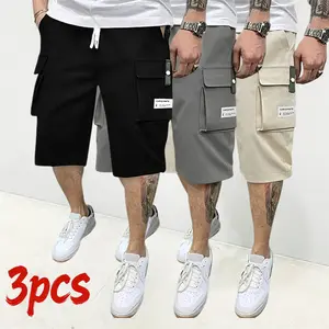 Men’s 3-Piece Shorts Set (Gray/Black/Khaki) — Angled Pockets — Versatile Casual Wear — Suitable for Everyday Use — Multi-Pocket Design with Side Cargo Pockets, Tagging Design