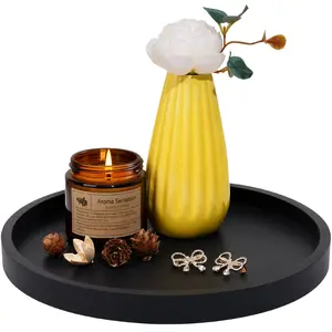 NiHome Multipurpose Silicone Vanity Organizer Tray for Bathroom Accessories, Kitchen Countertop, Living Room Decor, 8.3'', Round Tray Racks Black