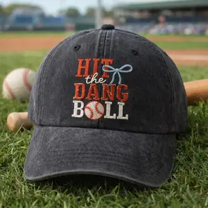 Hit the Dang Ball Embroidered Washed Hat, Baseball Hat, Baseball Mom Hat, Trendy Retro Game Day Season Gift