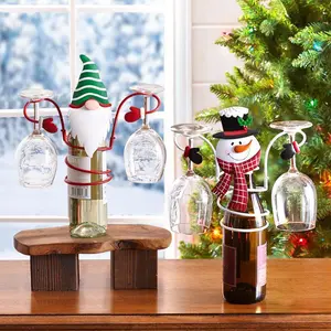 Christmas Wine Bottle Glass Rack Set, Decorative Santa & Snowman Design, Holiday Table Display, Festive Dining Decoration Gift Idea, Dining Table Centerpiece