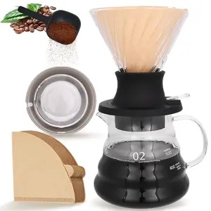 Pour Over Coffee Set, 4 Counts/set Including Glass Coffee Pot with on/off Switch, Silicone & Glass Filter, Measuring Spoon & 100 Filters, Coffee Accessories, Coffee Brewer