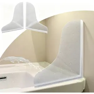 Clear Bathtub Corner Water Guard with Adhesive, Reusable Shower Splash Guard for Tubs and Sinks, Waterproof Seal Strip for Washbasin and Bathroom, Easy to Install - 2 Pack