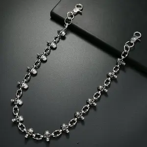 Skull Waist Chain Belt 26” Punk Goth Silver Skull Link Hip Chain Unisex Heavy Silver-Tone Links Sculpted Skull Details Secure Lobster Clasp Adjustable Styling