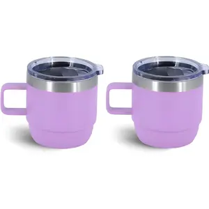 6 oz Stackable Vacuum Insulated Stainless Steel Espresso or Coffee Mug with Handle 2-Piece Set Purple Ideal for Coffee Spirits Wine and Tea
