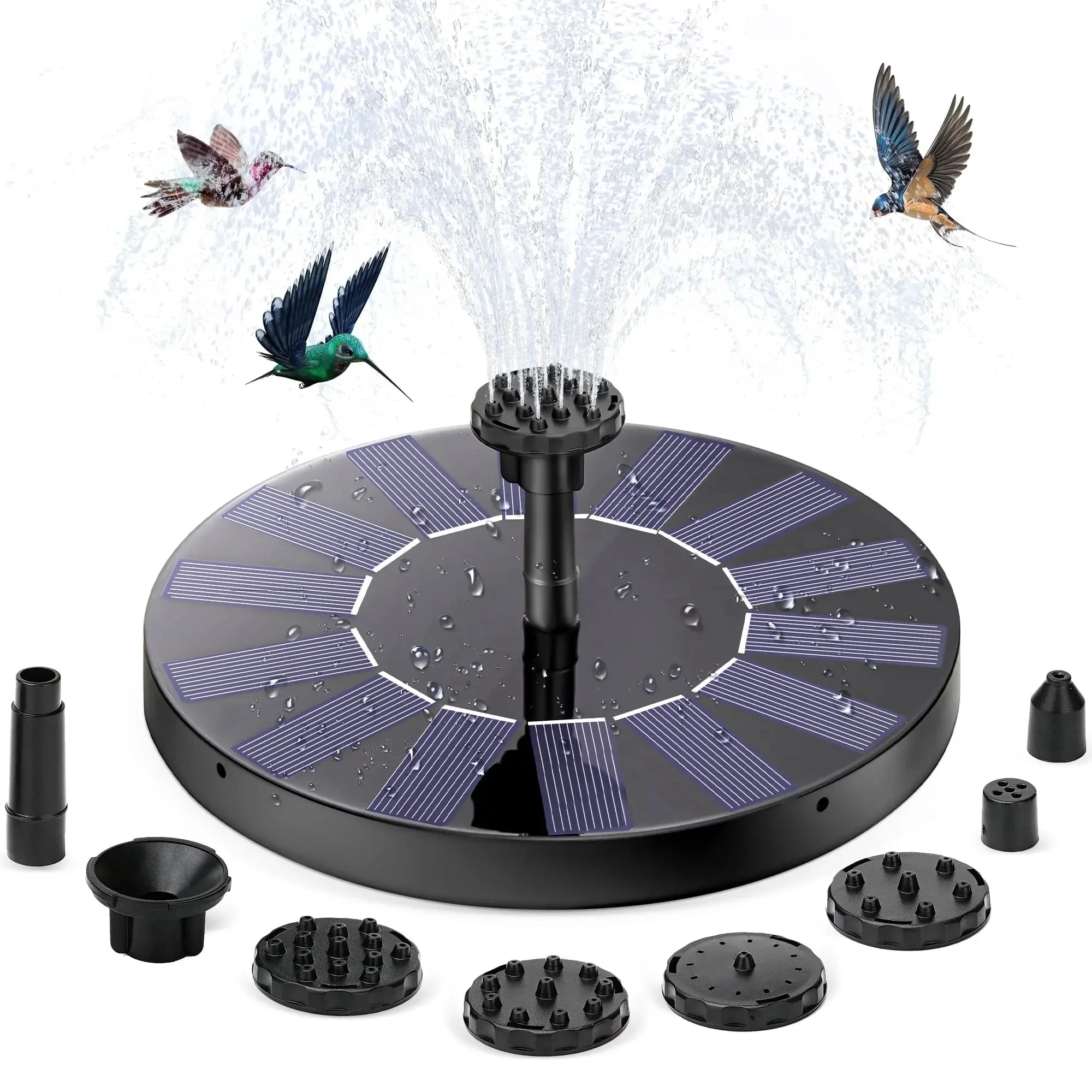 Floating Solar-Powered Birdbath Fountain Pump - 1.5W Panel, Auto Start, Versatile Spray Styles for Outdoor Decor & Garden Use