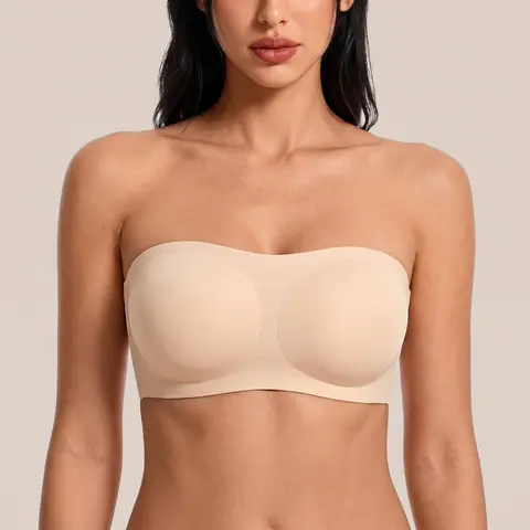 Womens Strapless Bras Push Up Bandeau Bra Non Slip Wireless Supportive Padded Bras Seamless Comfortable Tube Jelly Bra