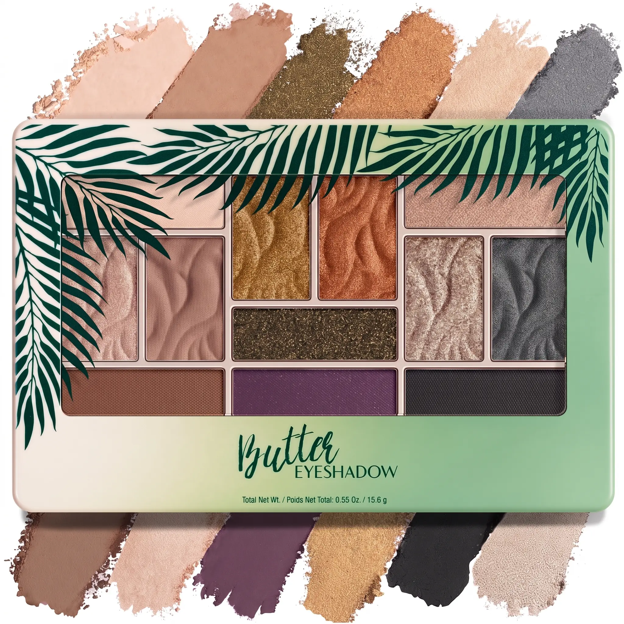 Murumuru Butter Creamy Eyeshadow Palette 12 Shades | Silky Warm Tropical Tones | Chocolate Brown Smokey Eye