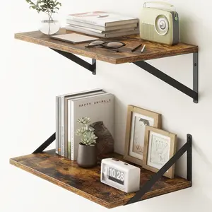 20 Inch Floating Shelves, Deep Wall Shelves for Kitchen, 20 x 12 Floating Shelf for Living Room, Bedroom, Farmhouse Floating Shelves for Home Decor Storage, Rustic Brown, Set of 2