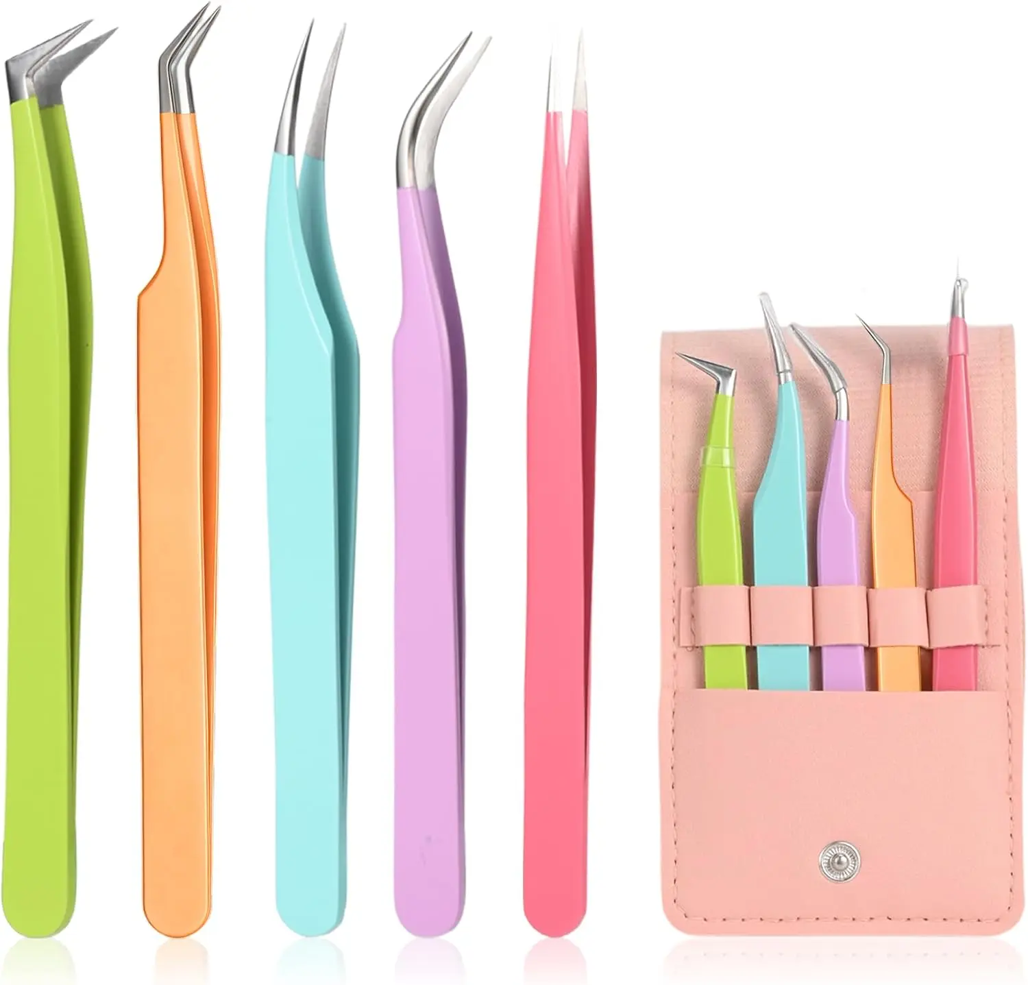 Mother Day Gift 5pcs Eyelash Extension Tweezers High Precision，Straight and Curved Volume Lash Tweezers for Extensions，lash tweezers for eyelash extensions， Crafting， Girls Women Beginners