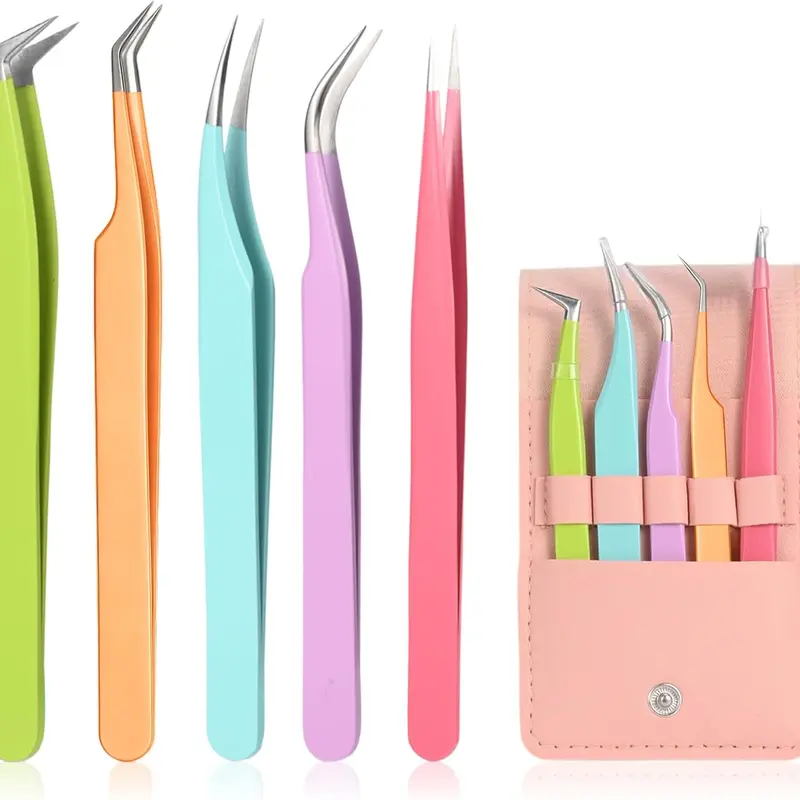 Mother Day Gift 5pcs Eyelash Extension Tweezers High Precision，Straight and Curved Volume Lash Tweezers for Extensions，lash tweezers for eyelash extensions， Crafting， Girls Women Beginners