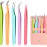 Mother Day Gift 5pcs Eyelash Extension Tweezers High Precision，Straight and Curved Volume Lash Tweezers for Extensions，lash tweezers for eyelash extensions， Crafting， Girls Women Beginners