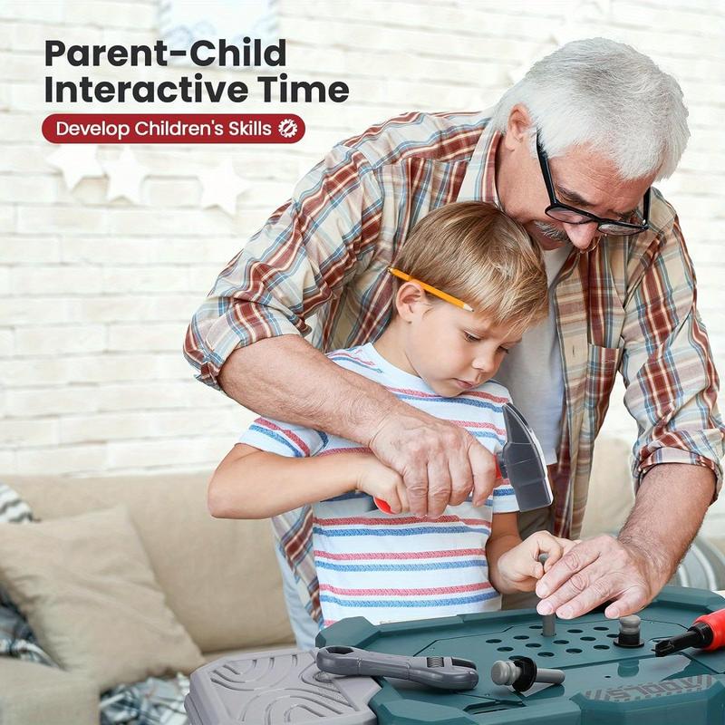 Kids Tool Set, Toddler Tool Bench Set with Realistic Tools Kit, Kids Workbench with Toy Drill, Pretend Play Learning Construction Toy Tool Set,Kids Tool Box for Boys Girls (Green)